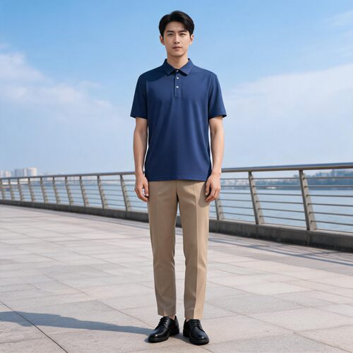 雅戈尔男士藏青商务休闲纯色短袖Polo衫YSZS510476FCA