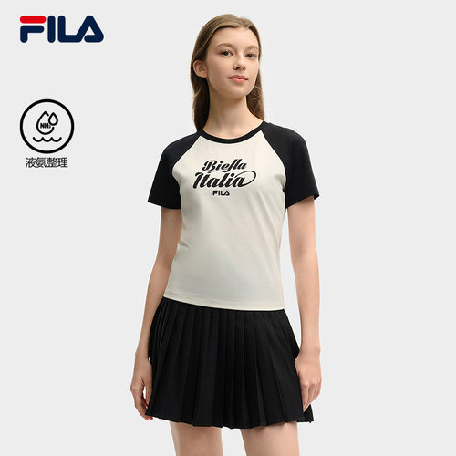 FILA 斐乐女子针织短袖衫夏季撞色休闲修身插肩袖T恤F11W529113F
