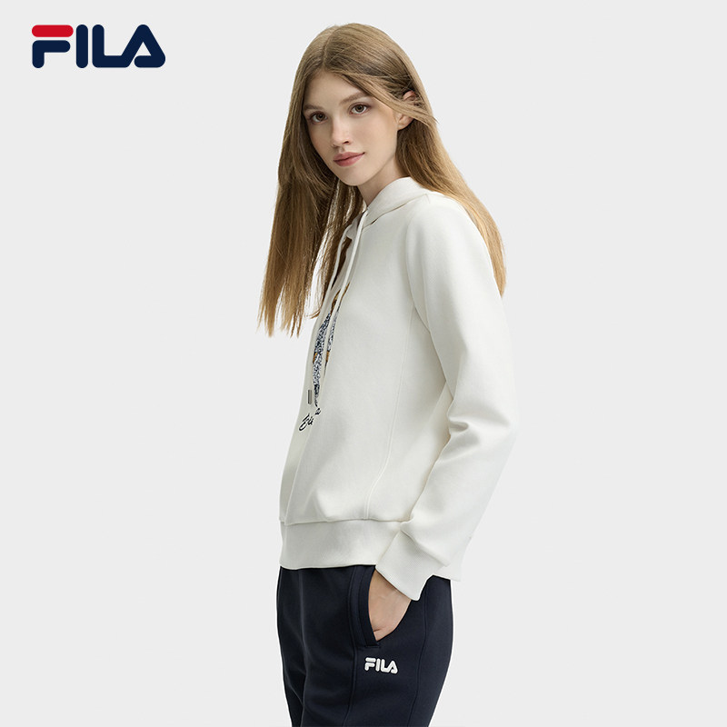 FILA 斐乐女子连帽卫衣冬舒适休闲小熊针织长袖上衣F11W448202A