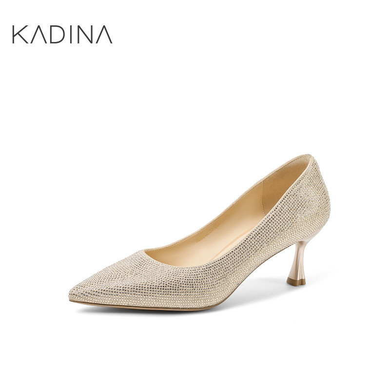 KADINA卡迪娜秋细高跟电镀跟烫钻优雅时装女单鞋KS260501