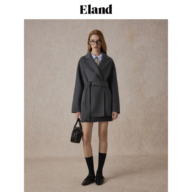 Eland毛呢外套女中长双面呢大衣