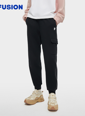 FILA FUSION斐乐潮牌女裤针织长裤春季纯棉休闲运动裤T11W341601B