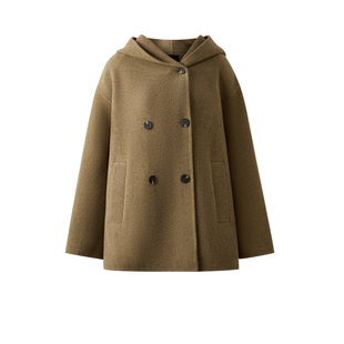 【绵羊毛】PRICH时尚连帽双面呢大衣2025冬季短外套女