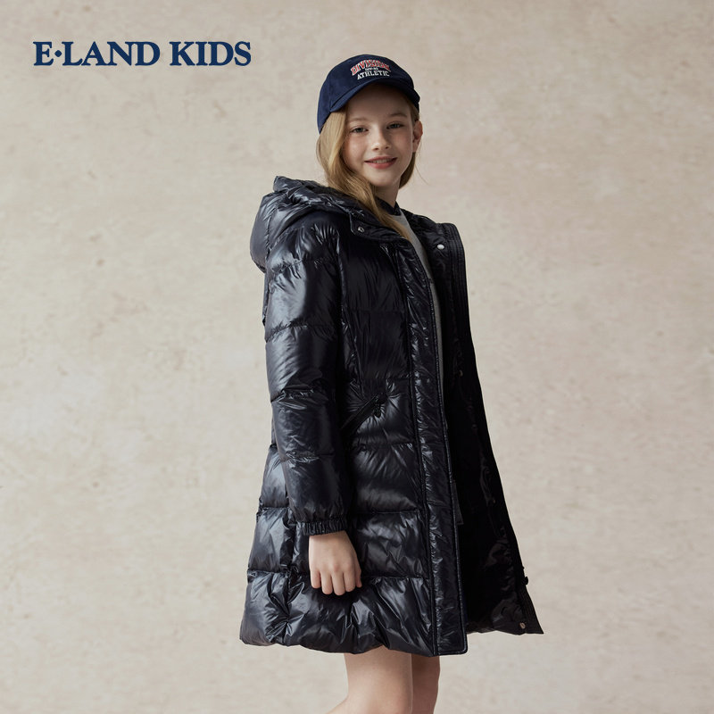 eland kids衣恋童装女童羽绒服2025冬新品中长款连帽EKJDF4V21A