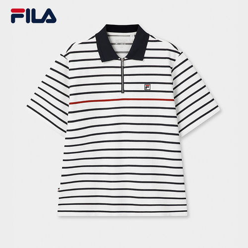 FILA 斐乐官方男子针织短袖衫2026夏新宽松条纹POLO衫F11M628114F