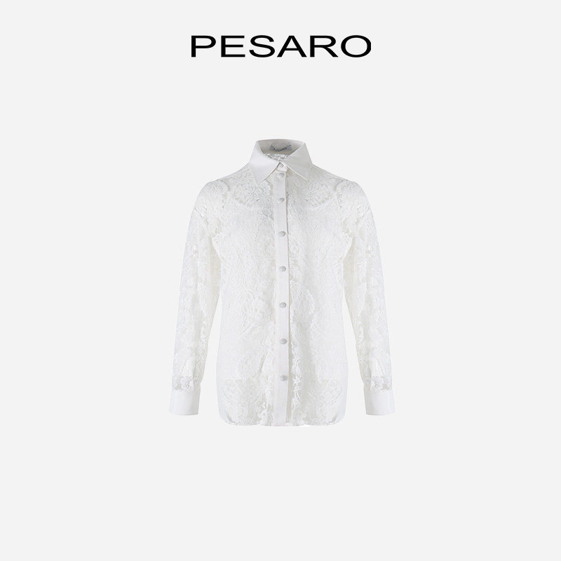 PESARO黄惠玲女装春季新中式风格水溶蕾丝宽松衬衣