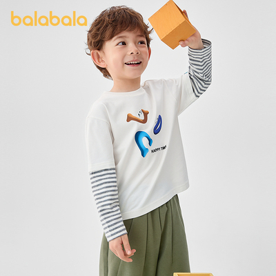 巴拉巴拉童装男童长袖T恤假两件内搭2025春款上衣201125100104