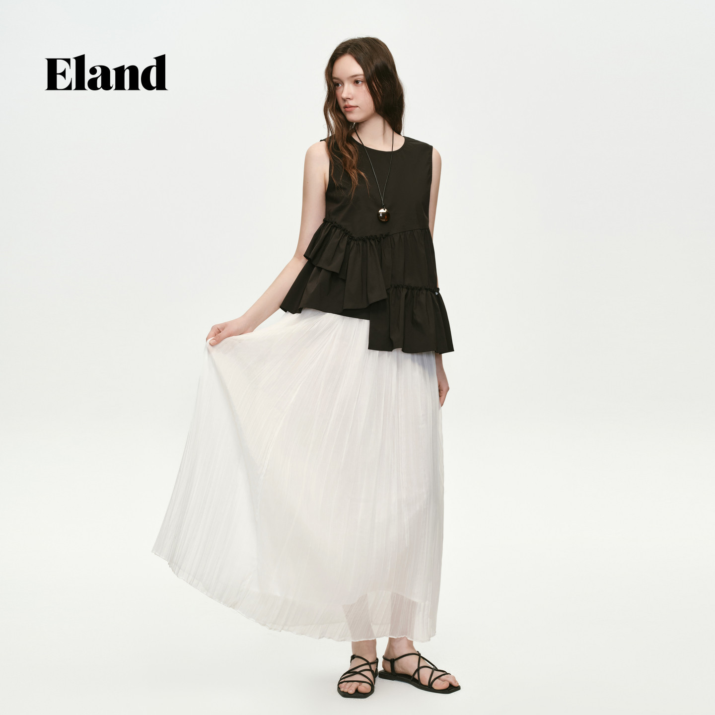 Eland衬衫女气质不规则下摆无袖内搭上衣衬衣2026夏款EEYAG65T01