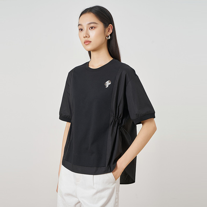 OTT女士时尚休闲圆领拼接T恤OZ63009224