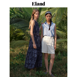 【法国亚麻】Eland衣恋衬衫女单口袋无袖背心上衣夏季淡人