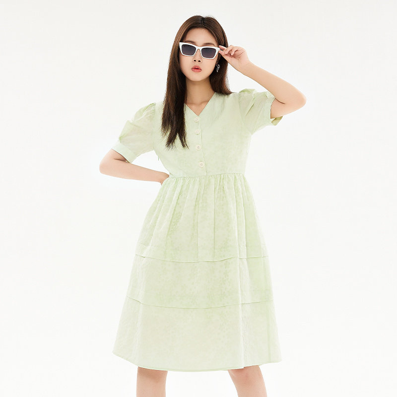 jsister 夏季女装潮流浅绿少女感连衣裙 S320211725图片