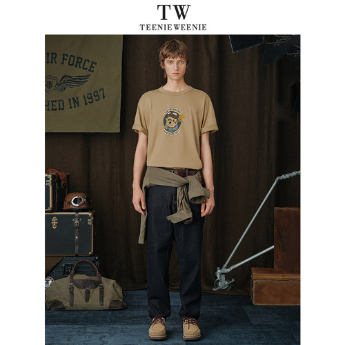 Teenie Weenie2025秋宽松熊头卡通T恤TNRW2538D1A