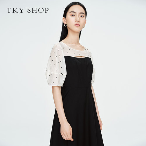 TKY SHOP撞色拼接长款连衣裙10G1KH02E076