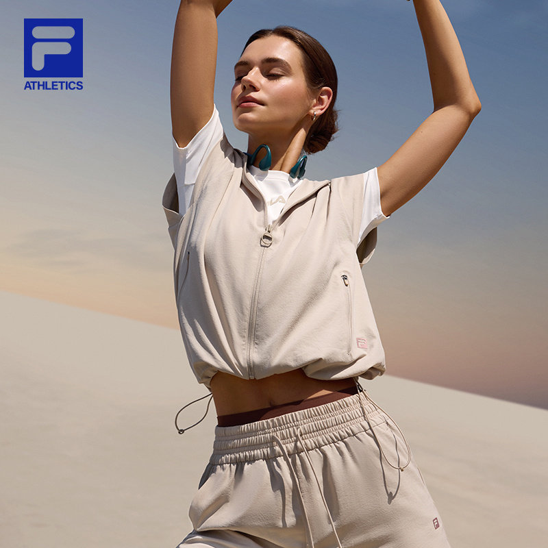 FILA 斐乐官方女士梭织马甲2025秋防晒连帽无袖上衣A11W531706F