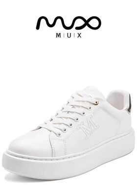 MUX迈思2024秋季简约M字刺绣牛皮板鞋系带休闲鞋女82151