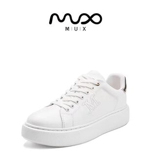 MUX迈思2024秋季简约M字刺绣牛皮板鞋系带休闲鞋女82151