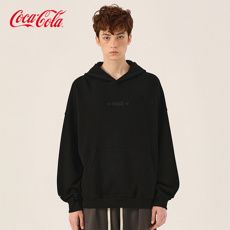 可口可乐Coke系列字母刺绣纯色简约休闲连帽卫衣男女同款