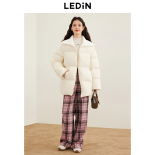 乐町针织翻领面包羽绒服女2024年冬季新保暖超柔加厚羽绒外套