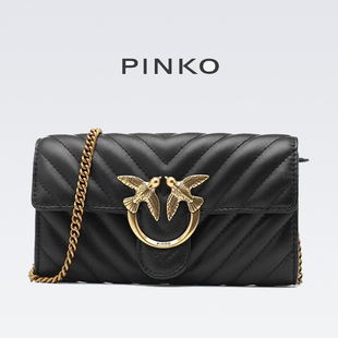 PINKO/品高 包盖式人字纹缝粒面皮革飞鸟包燕子包 1P22Z3-A03Z