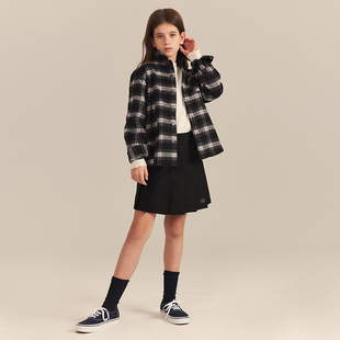 eland kids童装2024年春季女童美式复古刺绣百褶半身短裙