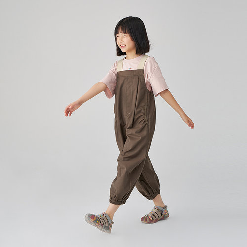 Mitti女童背带裤棉涤亚麻纯色宽松休闲儿童连体裤子MW53014210