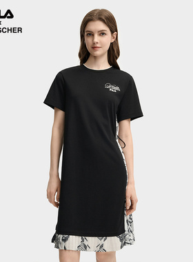 FILA 斐乐女子针织连衣裙2025秋季新款拼接T恤裙F11W538307F