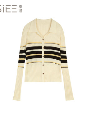 BSiEE本涩 撞色POLO领开衫休闲风长袖 针织衫