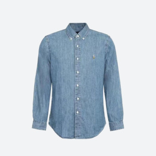 RALPH LAUREN/拉夫劳伦 刺绣牛仔长袖衬衫 男款 蓝色 710792043