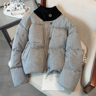 丝柏舍立领羽绒服2025冬季女装落肩长袖短款宽松款时尚外套