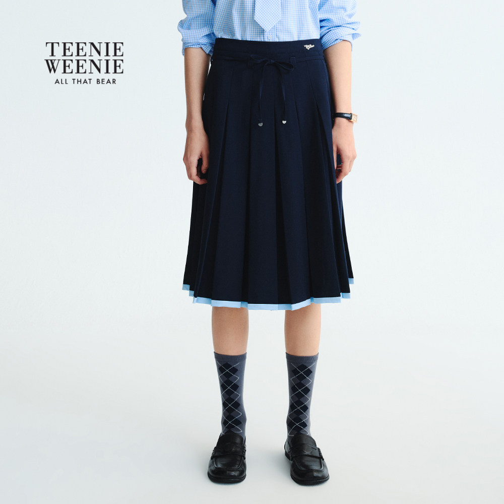 TeenieWeenie小熊女装半身裙2025秋季气质学院风中长款百褶裙