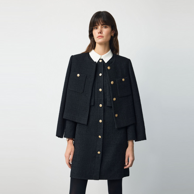 PRICH法式小香风粗花呢亮丝羊毛西装2025秋新款廓形气质短外套女