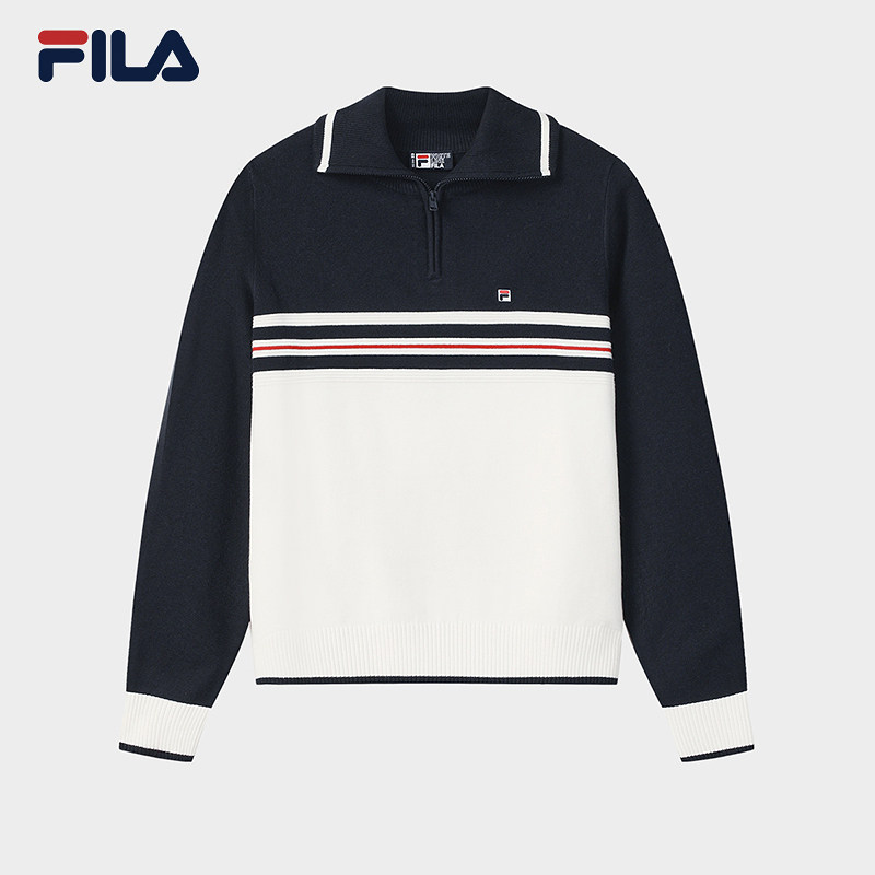 FILA 斐乐长袖编织衫女冬季舒适翻领毛衣F11W548404F
