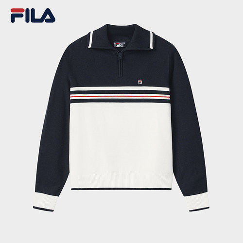 FILA 斐乐长袖编织衫女冬季舒适翻领毛衣F11W548404F
