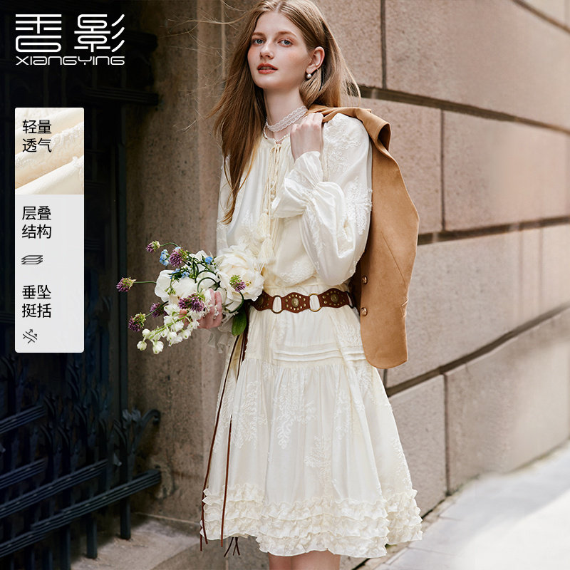 【云朵出逃】香影波西米亚杏白色连衣裙女裙L95A214