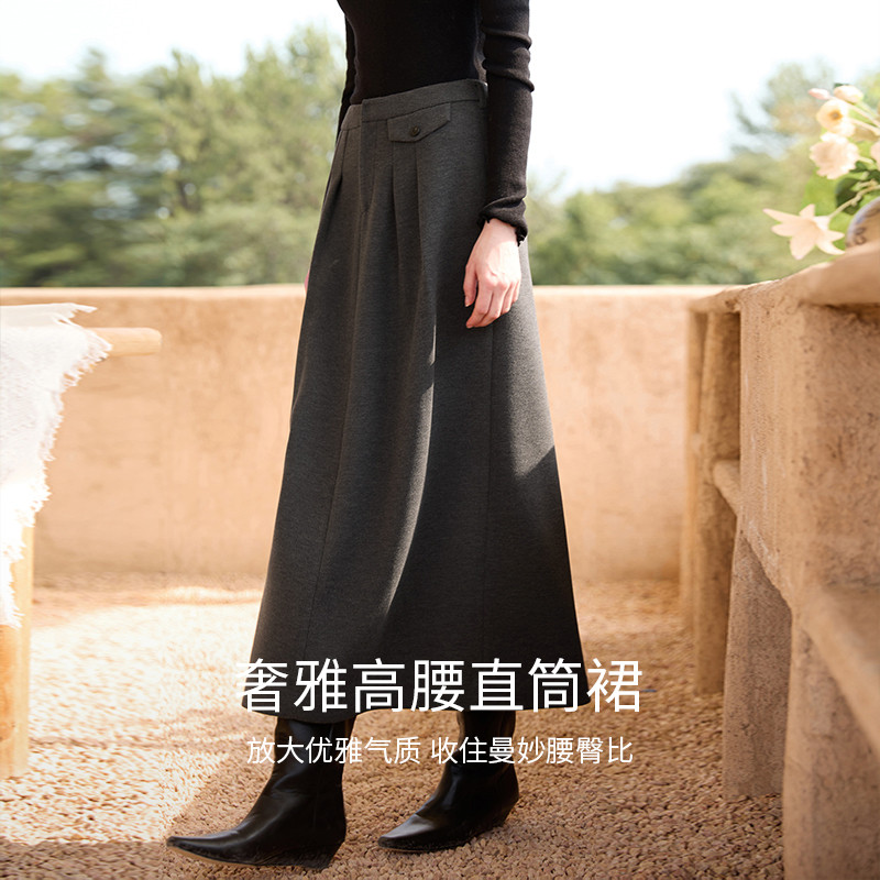香影格雷系灰色西装半身裙女高腰长款后开叉通勤裙子