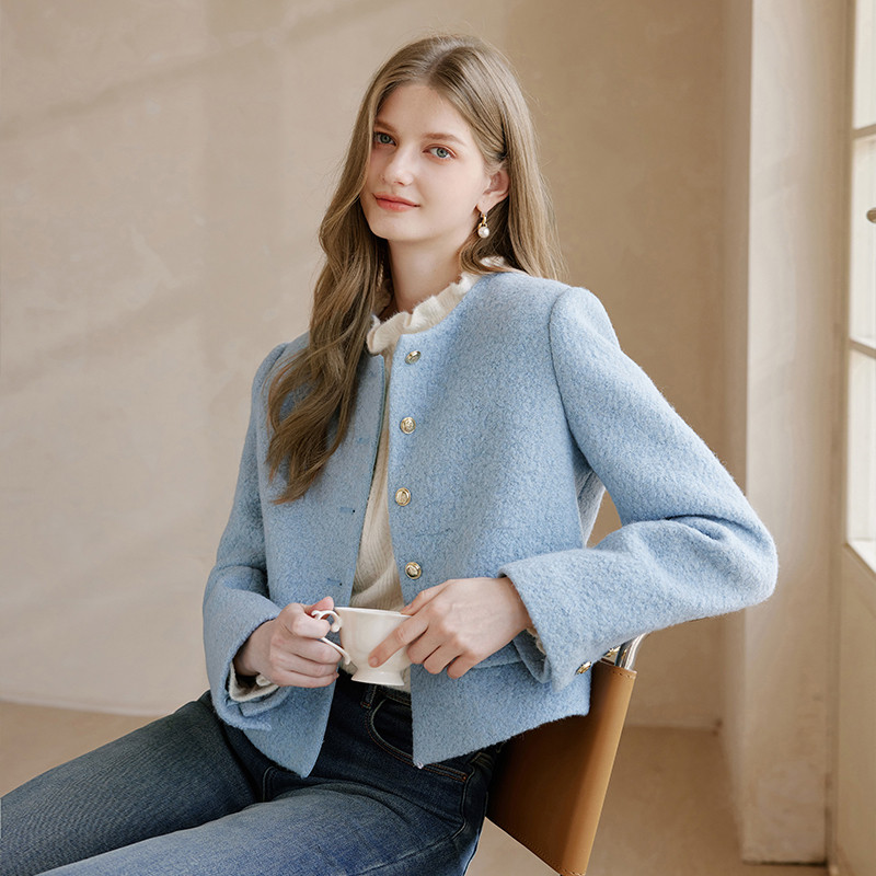 香影小香风外套女圆领轻奢正肩优雅气质毛呢上衣