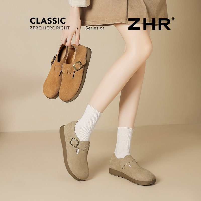 ZHR则则真皮勃肯鞋女2025秋季超软勃肯拖鞋厚底全包休闲鞋女AH713