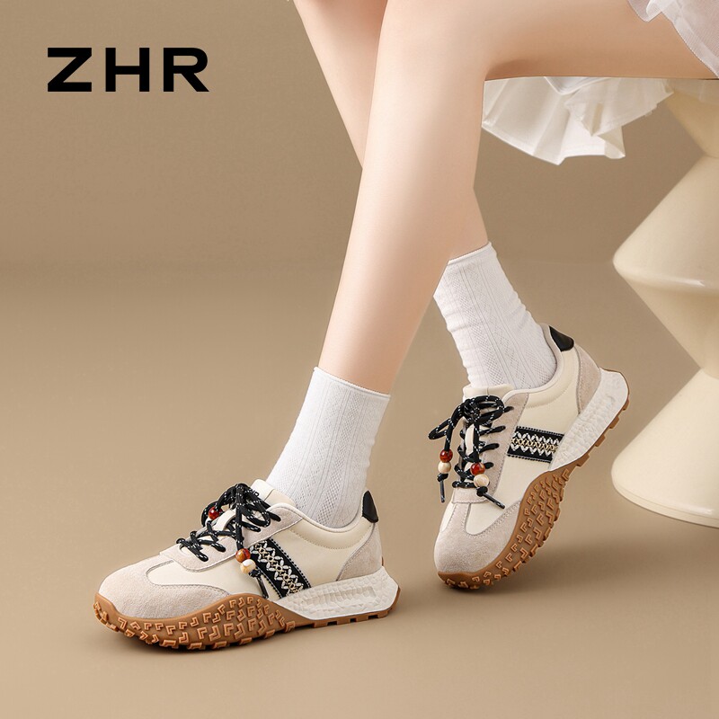 ZHR则则真皮德训鞋女2025秋季复古鞋软底透气休闲运动鞋KS212图片