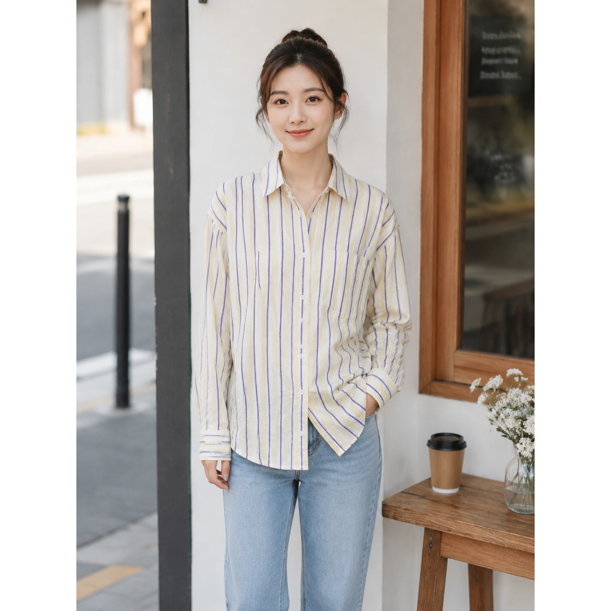 Levi’s李维斯春秋季女士休闲竖条纹长袖衬衫001HM-0027