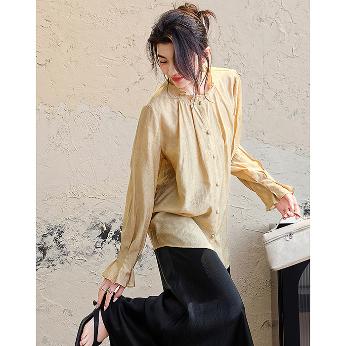 dme德玛纳秋季优雅风衬衫喇叭袖宽松衬衣女装上衣G540321248709