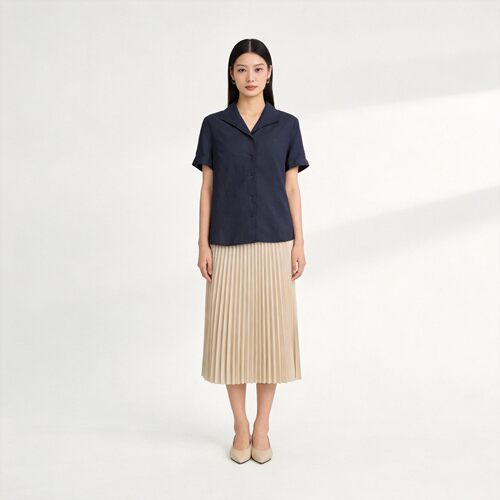 【莱赛尔+亚麻】PRICH简约小翻领设计短袖衬衫2026夏季上衣女