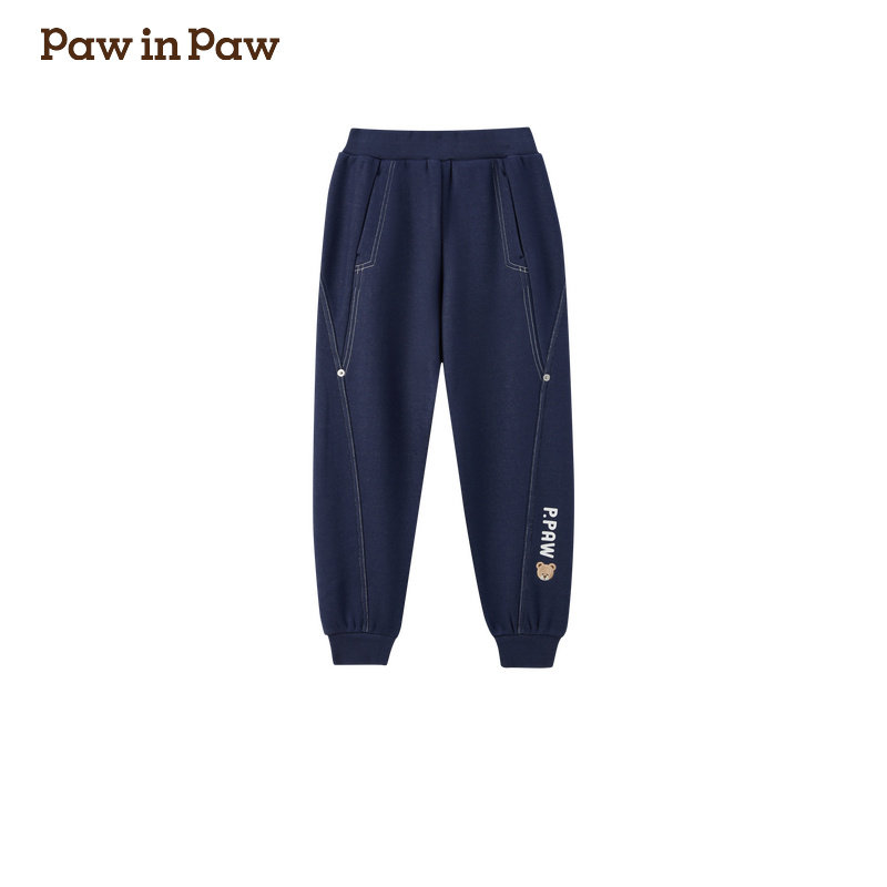 PAWINPAW卡通小熊童装男童加绒针织裤休闲长裤PCTME4T12K