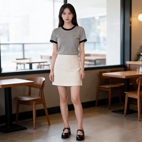 LOUIS ROYER撞色圆领休闲刺绣短袖T恤女F611622-006