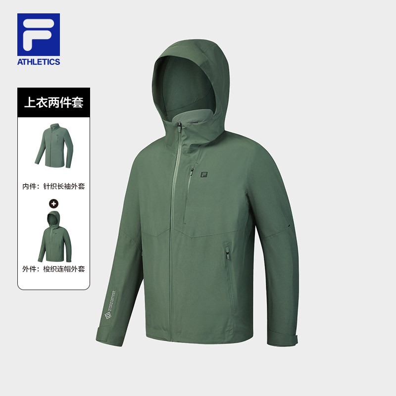 FILA 斐乐官方男上衣两件套内胆抓绒连帽三合一外套A61M541706F