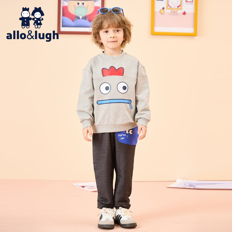 allo&lugh阿路和如春季卡通休闲上衣灰色圆领卫衣ABDF1TC21J
