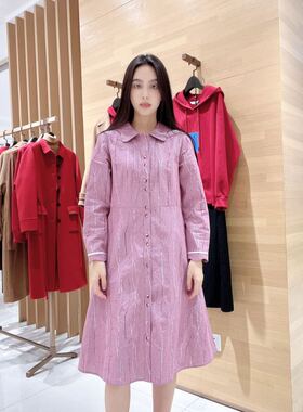 菲姿 女士翻领排扣宽松连衣裙F3A441