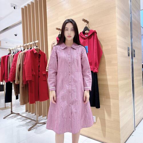 菲姿 女士翻领排扣宽松连衣裙F3A441