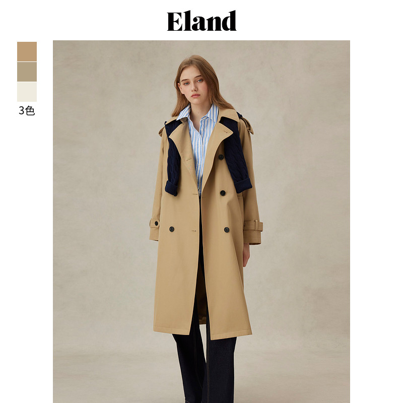Eland风衣女休闲风长款舒适通勤外套2025春季