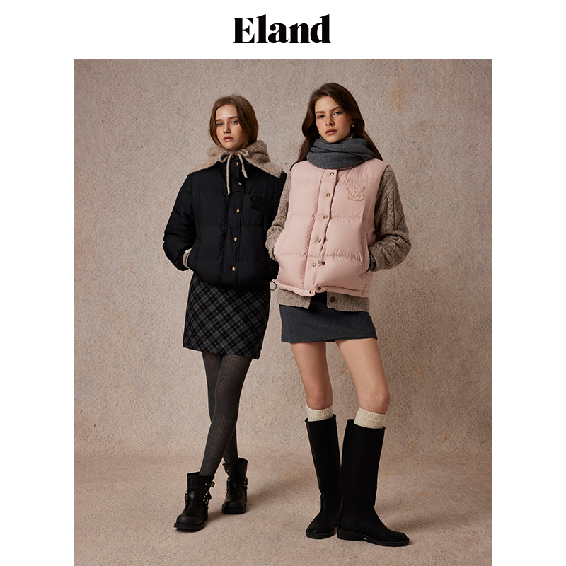 Eland羽绒服女保暖无袖马甲2024冬EEJDE4TE01