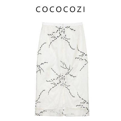 COCOCOZI夏桑蚕丝绣花国风气质时尚女装半身裙241CO124Q